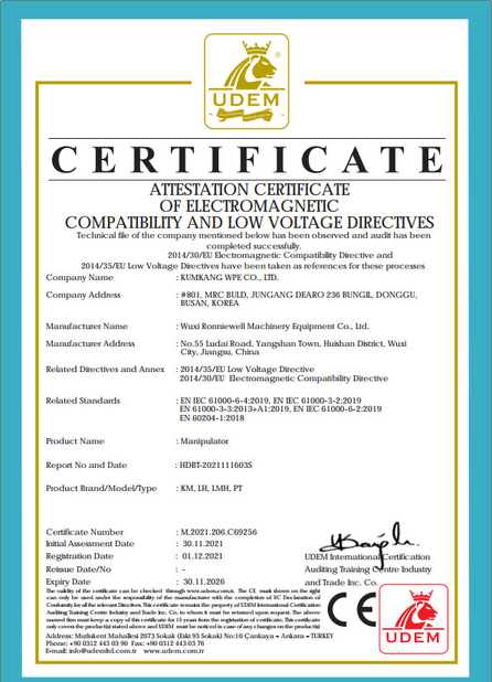 China WUXI RONNIEWELL MACHINERY EQUIPMENT CO.,LTD Certificaten